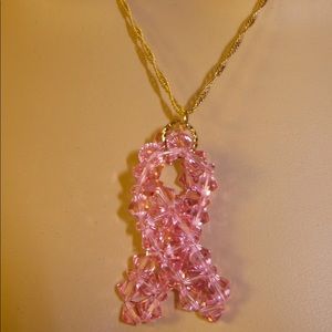 Swarovski Element Crystal Breast Cancer pendant. Gold Or Silver Chain